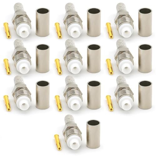 RANGEFUL FME Buchse für RG58 LMR195 RG303 RG141 RG142 RG400 RF Crimp Koaxialkabel stecker vernickelt (10er-Pack)