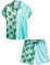 VATPAVE Herren Flamingo Hawaii 2 Teiliges Sets Kurzarm Freizeithemden Strand Outfits Mittel Blau