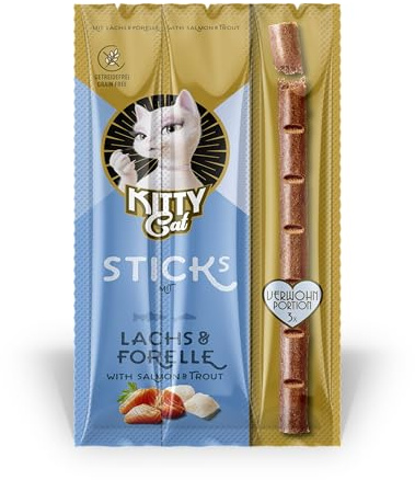 KITTY Cat Sticks Lachs & Forelle, 24 x 15g (Großpackung) | Ergänzungsfuttermittel, Getreidefrei, Ohne Zuckerzusatz, Hoher Fleischanteil & Taurin, Made in Austria