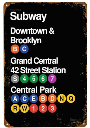 Bugana New York City Subway Downtown & Brooklyn Grand Central 42 Street Station Park Vintage Metallschild, Retro-Blechschilder, Poster für Männerhöhle, Bar, Garage, Auto, Zimmer, Straßen,