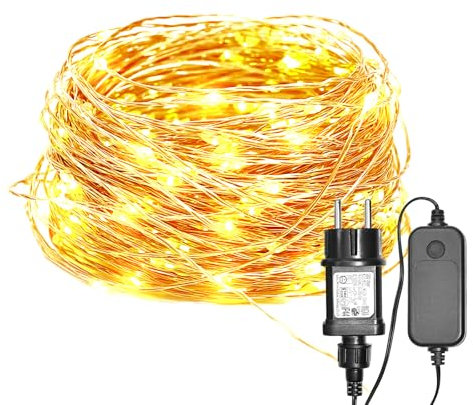ALED LIGHT Guirnalda luminosa impermeable de 22 m 8 modos, 220 LED de color blanco cálido para decoración al aire libre y interior para fiesta, jardín, casa o Navidad