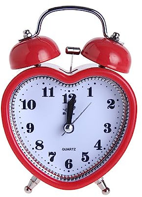 siduytin 3 Zoll Herzform Glocke Wecker Nachtlicht Aufwachen Tisch Digitaluhren Desktop Retro Mädchen Reisegeschenk Versorgung, Rot