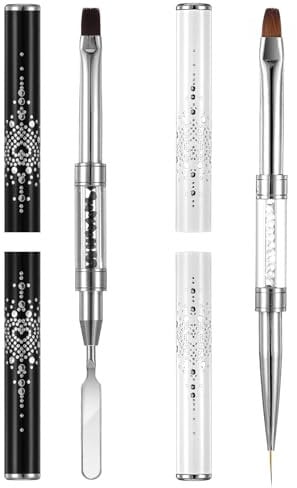 PEOVLVN 2-in-1 Nail Brushes - 2pcs Hard Gel Nail Art Brush Set with Stainless Steel Liner Brush
