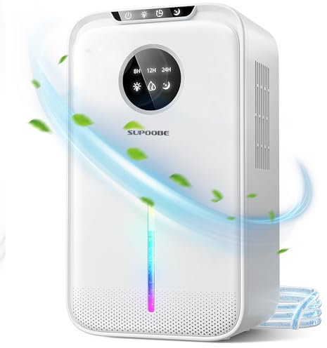 Deumidificatore 2200ML SUPOOBE Deumidificatore Casa Portatile Con Tubo di Scarico,Sonno Silenzioso Timing 8/12/24H Luci LED 7 colori Spegnimento Automatico,Per la Casa,Bagno,Cabina Armadio,RV