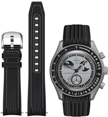 REBANDACE Bracelet pour montre Moonswatch, bracelet en silicone pour montre Omega X Swatch Moonswatch 20 mm, bracelet incurvé pour Swatch Omega, taille unique, Silicone, Pas de gemme