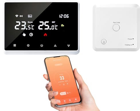 Termostato inalámbrico WiFi Tuya, termostato caldera de gas, conexión e inteligente WiFi, con pantalla LED táctil, control de voz y distancia, compatible con Alexa y Google Home (blanco)