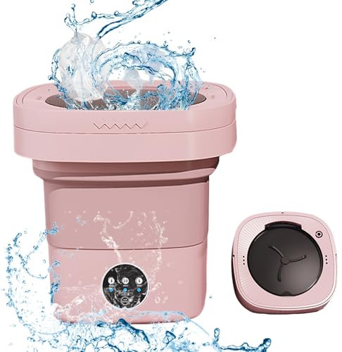 Tragbare Waschmaschine, 7 l, Mini-Waschmaschine, faltbar, mit Schleuder, 2-in-1 Waschen und Entwässerung, 3 Reinigungsmodi, für Unterwäsche, Socken, Schlafsaal, Camping (Rosa)
