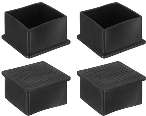 sourcing map Lot de 4 capuchons rectangulaires en caoutchouc pour pieds de chaise, 50 x 50 mm, capuchons de protection de sol pour table, chaise, équipement de machines (noir)