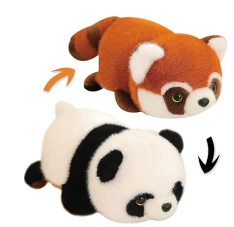 Befeixue Wendbare Panda Plüschtiere | Süßes Panda Stofftier | Reversibles Rotes Panda Plüschspielzeug | Doppelseitiges Panda Plüsch | Rote Panda Puppe Für Kindergeburtstage, Heimdekoration