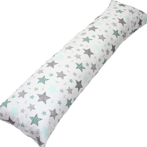 EMI&SAM Nackenkissen 40x145cm Ganzkörperkissen Stillkissen Seitenschläfer Kissen Seitenschläferkissen (20L. Sterne Minze - Bezug)