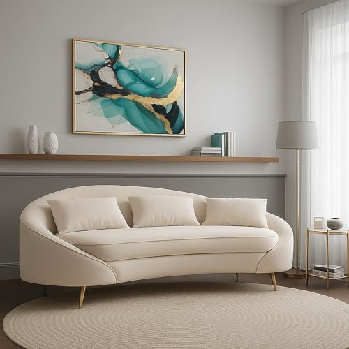 Dmora - 3-Sitzer festes Sofa Pace, lineares Sofa, Sofa für Wohnzimmer, Lineare Stoffstruktur, 185x84 h68 cm, Creme und Gold