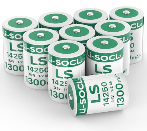 Lot de 10 Piles LS14250 3,6 V 1/2 AA Lithium 1300mAh Batterie pour Compteur d'eau Compteur d'électricité Compteur de gaz (Non-Rechargeable)
