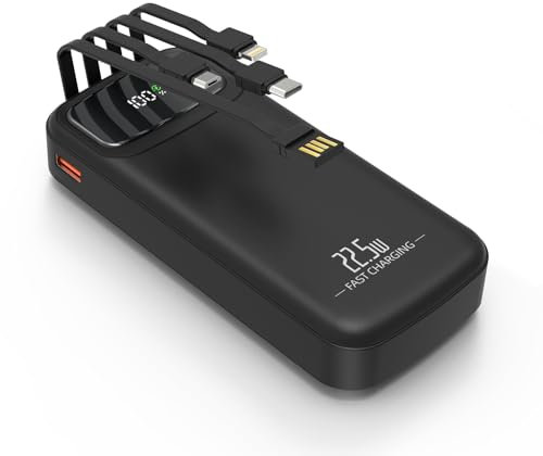 Power Bank with Built-in Cables, 20000mAh Fast Charging Portable Phone Charger, 22.5W PD USB C Battery Pack Compatible with iPhone 16 15 14 Android, etc