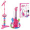 Ensemble de guitare et de microphone pour - Jouet de guitare musical coloré, kit de jeu d'instruments d'éclairage | Support de microphone réglable en hauteur, guitare jouet en cuir pour jouer