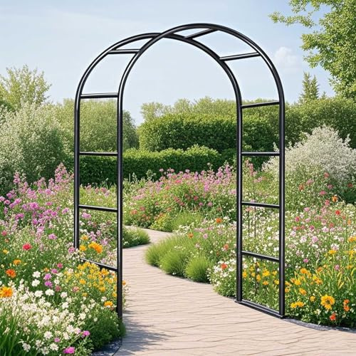 Arche de Jardin en Métal Fer Antirouille, Arche Rosier de Robuste pour Plante Grimpante, Décoration de Cérémonie Fête, 80cm 140cm 180cm 200cm 240cm 280cm 300cm 350cm(Noir,W350 X 220cm)