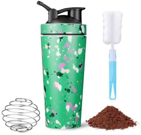AOOWU Shaker à protéines 750ml, Shaker Protéiné de Acier Inoxydable avec Mixing Balle, Bouteille shaker de protéines Shaker Isotherme de Sport pour Boisson Protéinée Compléments Alimentaires en Poudre