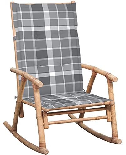 Sedia a dondolo in bambù con cuscino, impermeabile, 66 x 86 x 105 cm, robusta sedia da giardino con schienale alto, per interni ed esterni, portata 110 kg, resistente poltrona da esterno