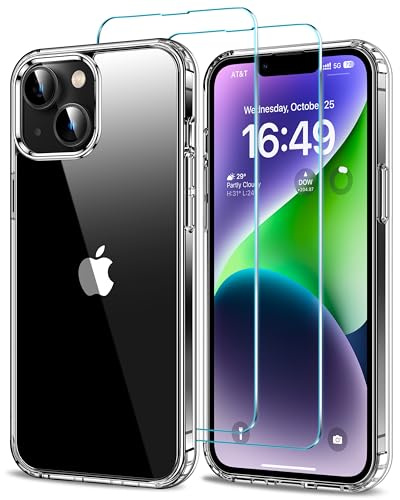 HOOMIL Case for iPhone 14 Plus Phone Cover with 2-Pack Tempered Glass Screen Protector, Non-Yellowing, Drop Protection, Anti-Scratch, Transparent, Hard Back - Crystal Clear