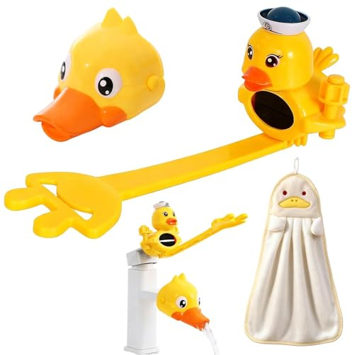 Wasserhahn Verlängerung Kinder, 2er Set Kind Wasserhahn Aufsatz, Badezimmersicherheit, Mischbatterie Verlängerung Einstellbar mit Handtuch, Cartoon Tier Faucet Extender für Kinder Baby Hände Waschen