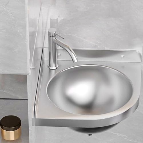 HEFJIAYCIQ Edelstahl-Eckwaschbecken Für Badezimmer, Wandmontiertes Dreieckiges Waschbecken Mit Wasserhahn Und Abflussgarnitur, Für Garage, Hauswirtschaftsraum, Küche,Silver 1,32x32x17.5cm