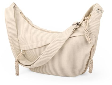 viiotu Umhängetasche Damen, Cord Crossbody bag damen mit 3 Reißverschlusstaschen und verstellbarer Schultergurt für Arbeit, Kausal, Reisen und Alltag (Beige)