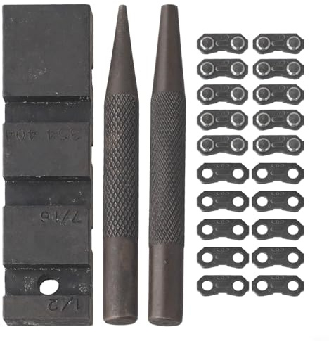 Kit di riparazione per motosega tascabile, con attrezzo per smantellare, maglie principali e ago rivettato per catene con passo 325, 3/8 e 404