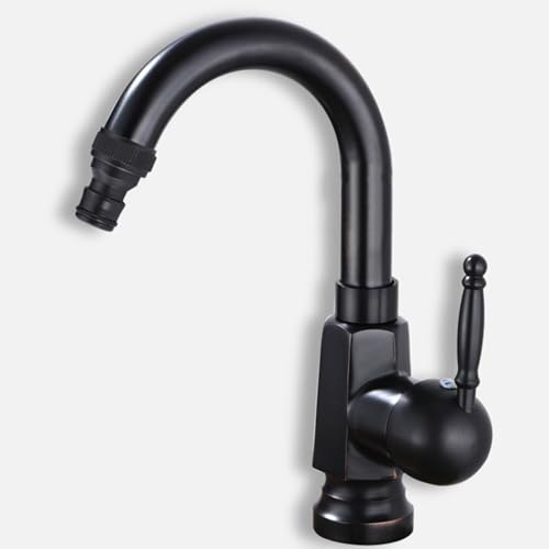 XSDSM Robinet Exterieur Jardin Pivotant À 360 ° Robinet Jardin Deco En Laiton Eau Chaude Et Froide Montage Sur Comptoir À Trou Unique,Noir