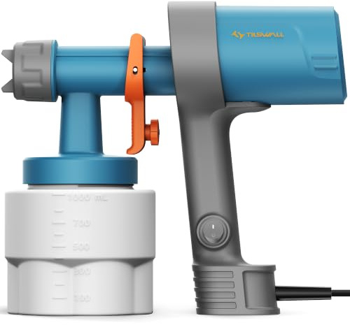 Tilswall Shark 600 Pistola de Pintura, Pulverizador de Pintura Ligero, Azul | Ultraligero, 3 Boquillas y 3 Patrones, Depósito 1000ML, Fácil Limpieza, Flujo Ajustable, para pintar paredes y techos