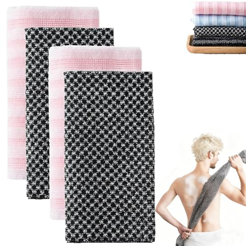 TETGSET Serviette De Douche Exfoliante, Gant De Toilette Exfoliant Doux pour Le Dos, IdéAl pour Les Voyages, SéChage Rapide Et RéSistant, pour Hommes Et Femmes (4 pièces-Rose+Gris)