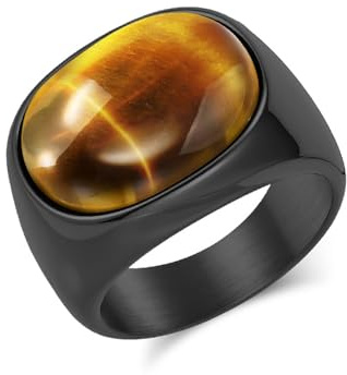 KnSam Ringe Herren Punk Edelstahl, Oval Klassiker Groß Breit Ringe Männer mit Tigerauge, Herren Ringe Punk