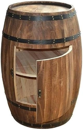 Rustic Wooden Barrel Table, With Storage Shelves, Stylish Wine Barrel Decor For Home Bar And Man Cave (31.5x22.8in)