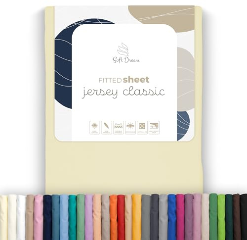 Soft Dream Spannbettlaken 180x200 cm Baumwolle Jersey | Creme | Steghöhe 30 cm | 150 g/m² | gekämmte Baumwolle | OEKO-TEX Standard 100