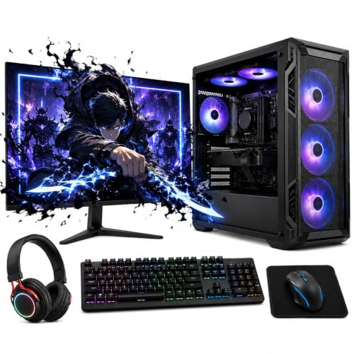 Complete Gaming PC Setup Bundle | Intel Core i7, NVIDIA RTX 3050, 16GB RAM, 256GB SSD + 1TB HDD | 22 Monitor, RGB Keyboard & Mouse | Windows 11 Desktop Computer