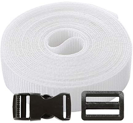 Gurtband Set 5m – Polypropylen Gurt mit 5 Klickverschlüssen und 10 Leiterschnallen 25mm – Strapazierfähiges Gurtband mit Schnallen und Verschlüssen,Weiß