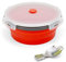 Ewrap 1200ML Round Collapsible Camping Bowl, Portable Silicone Food Storage Containers, Silicone Bowl with Lid and Foldable 2 in 1 Fork Spoon, for Camping and Kitchen, Freezer and Microwave Safe, Red