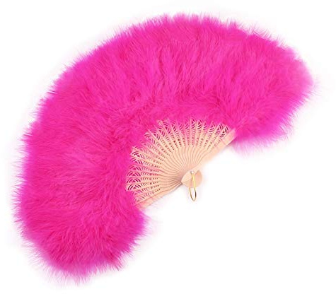 Marabu-Fächer mit Federn, groß, 58,4 x 30,5 cm, für Tanz, Party, Hochzeit, Brautstrauß, Dekoration (Hot Pink)