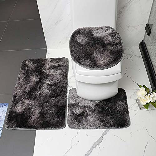 ETOPARS Badteppich-Set 3-teilige, rutschfeste Badematte U-förmiger Konturteppich und Toilettendeckel Waschbar Weicher Saugfähige Fussmatter (schwarz)