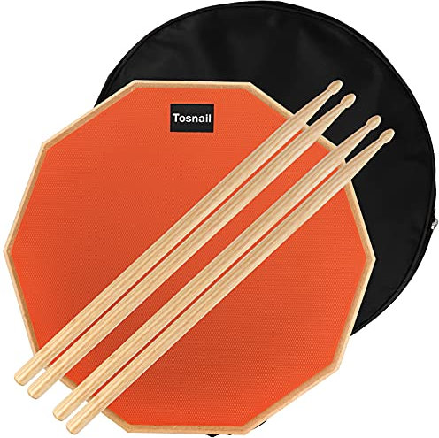 Tosnail 12 Zoll Drum Practice Pad, mit 2 Paar Drumsticks und Aufbewahrungstasche, 2-seitig leises Übungspad, weicher Gummi, Holzsockel