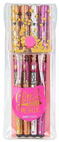 Depesche Depesche-DP-007511 7511 TOPModel-Juego de 4 bolígrafos de Gel metálicos, Color Dorado, Plateado, Bronce y Rosa, para Escribir y Decorar, carbón, 4 Unidad (Paquete de 1)