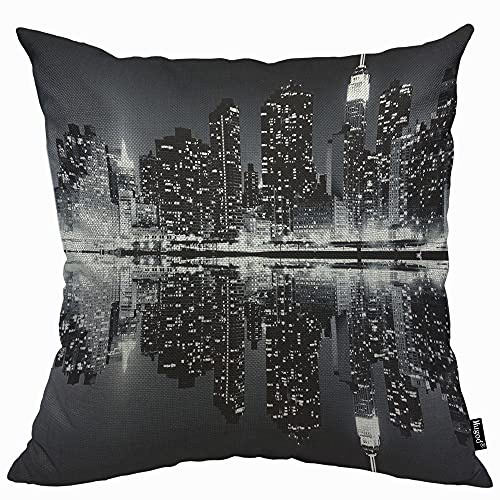 Mugod Kissenbezug mit Motiv New York Night City Landschaft, für Herren und Damen, dekorativ, für Zuhause, Sofa, Stuhl, Couch, 45 x 45 cm