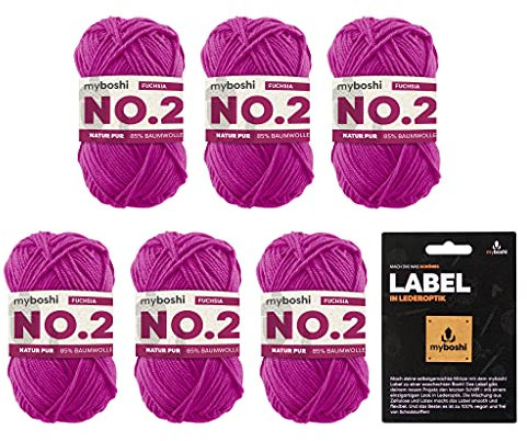 Myboshi No.2 Inkl. Label, Baumwolle Zum Häkeln, Baby Wolle, Vegane Wolle Zum Stricken, 60 Grad Waschbar, Für Baby Und Amigurumi, 50g, Ll 100m Rosa (Fuchsia) 6 Knäuel