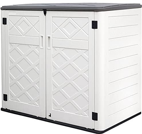 Mrosaa Horizontal Resin Outdoor Storage Shed,38 cu.ft. Outdoor Storage Cabinet Waterproof for Garden Tools,Patio Furniture,Trash Cans and Pool Toys, Customized Shelves &Lockable(Off White)