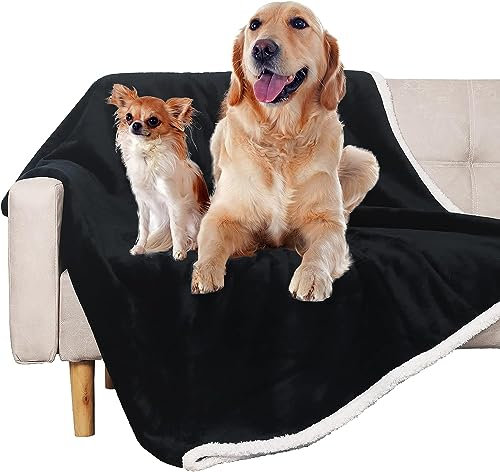 Wasserdichte Hundedecke, waschbare Haustierdecke für Sofabett, flüssigkeitsdichte Hundebettdecke, weiche, strapazierfähige und wendbare Sherpa Fleece-Decke für mittelgroße Hunde (Schwarz 152x203CM)