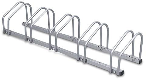 Tubiaz Fahrradständer 5 Fahrräder, Sicherer Radständer auch für Mountainbikes und E-Bikes, Boden- oder Wandmontage, Mehrfachständer Stahl für Garage und Garten,130x32x26cm Silber