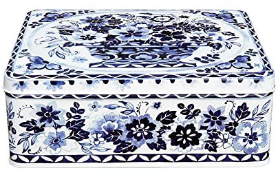 Elite Gift Boxes Claire Winteringham - Blue & White Deep Rectangular Tin- 195 x 154 x 75mm