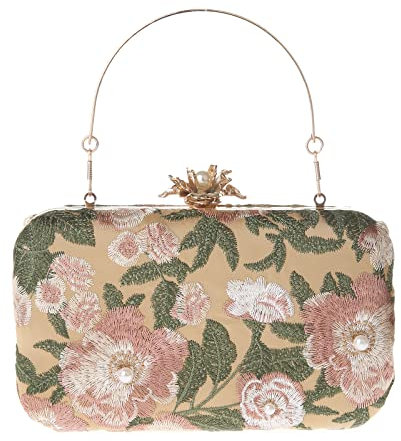 COAIMANEY Damen Clutch im Vintage-Stil mit Blumenstickerei, Abendhandtasche Schultertasche Geldbörse für Hochzeit, Party, Abschlussball