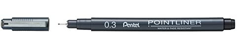 Pentel Pointliner S20P-03A, Fineliner, schwarz, wasserfest und lichtecht, 0.03 mm, 12 Stück