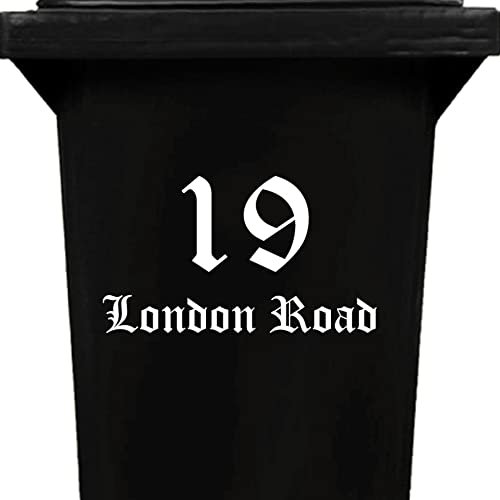 JustHouseSigns Personalised Bin Sticker with House Number and Street Name, Individual Wheelie Dust or Rubbish Bin Sticker, Weatherproof, UV-Resistant