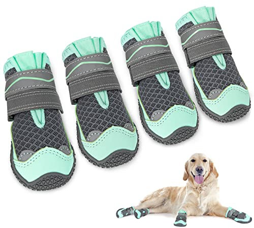 SlowTon Hundeschuhe Pfotenschutz, 4 Stück atmungsaktive Hunde Schuhe Outdoor mit Rutschfester Sohle, verstellbarem reflektierendem Klettverschluss Hundestiefel für kleine, mittlere und große Hunde
