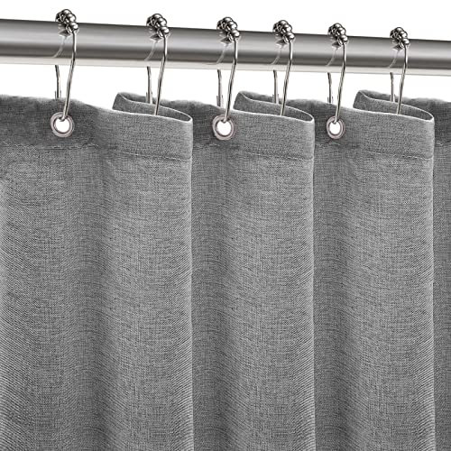 ZARCKER Wasserdichter Duschvorhang, 182x92CM, Linnen Badewanne Vorhang mit undurchlässiger Beschichtung, Anti-Schimmel Stoff Textil Shower Curtain mit 12 Duschvorhängeringen Waschbar - Grau